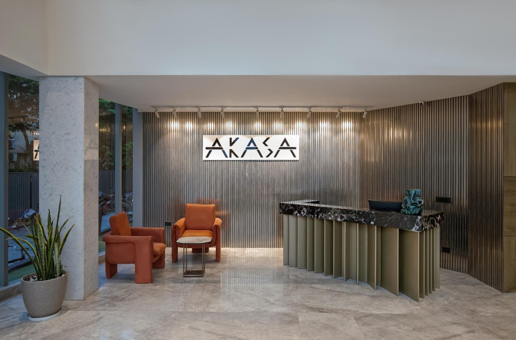 Akasa Coworking Headquarters, Noida commercial interior by Madane Design Workshop.