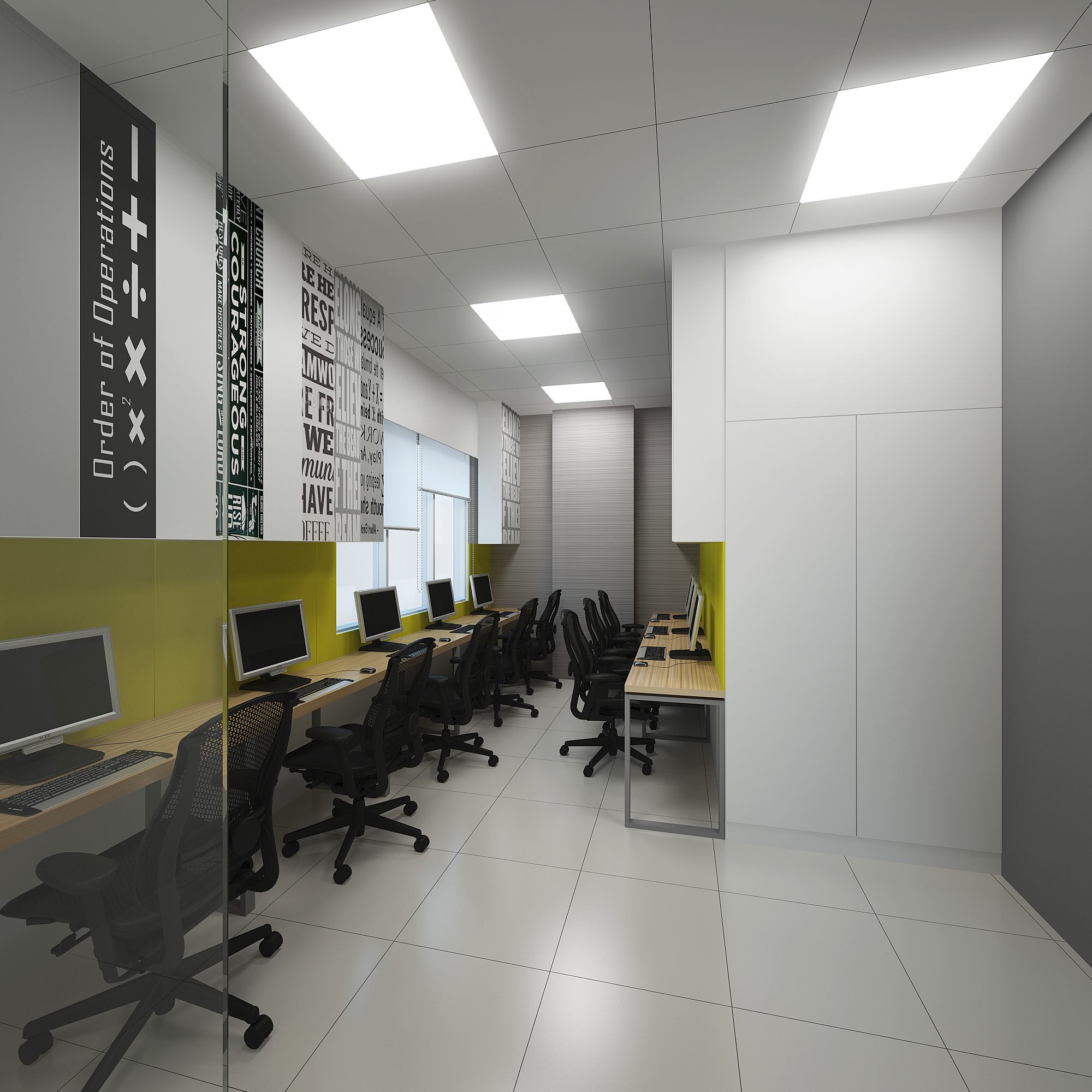 Workstation bay with yellow accent panel and bold 'Order of Operations' graphic banner.