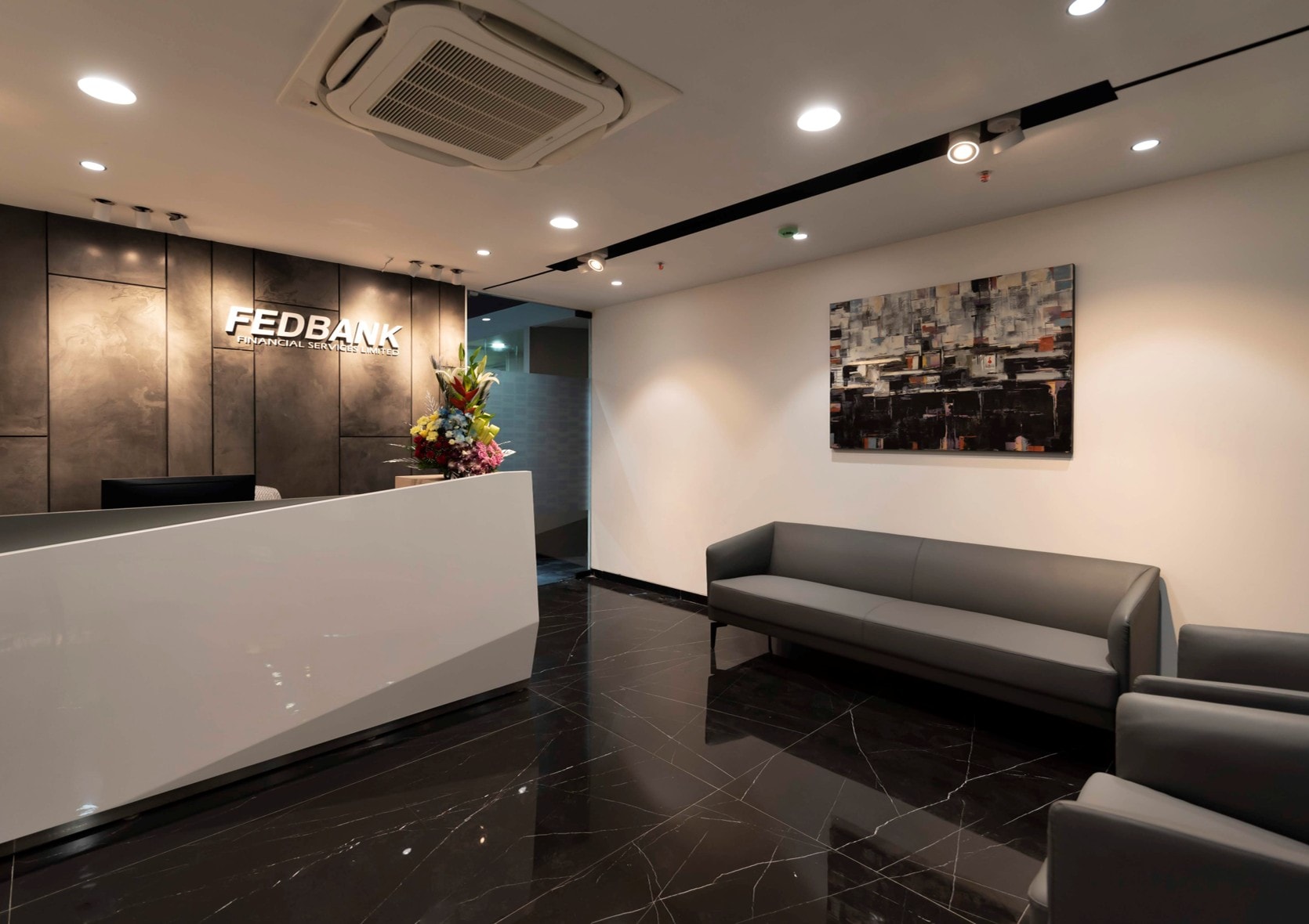 Fedbank Financial Services commercial interior by Madane Design Workshop.